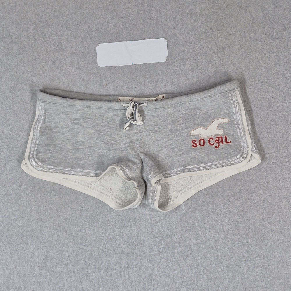 Hollister Women Shorts M Gray Embroidered Sweat Fleece Logo Spellout Sweatshorts